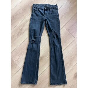 RTA Womens Distressed Flare Jeans Faded Black Mid Rise Size 25